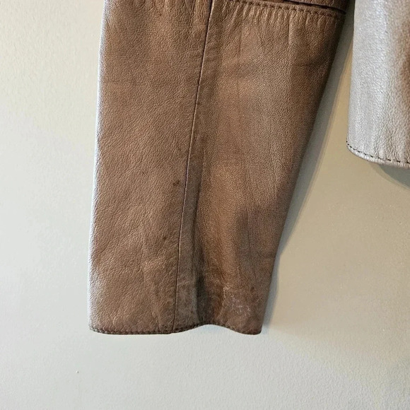 Danier Women's Ruffled Boho Leather Moto Casual Jacket Biker Sand Tan Size XS. - Picture 6 of 15